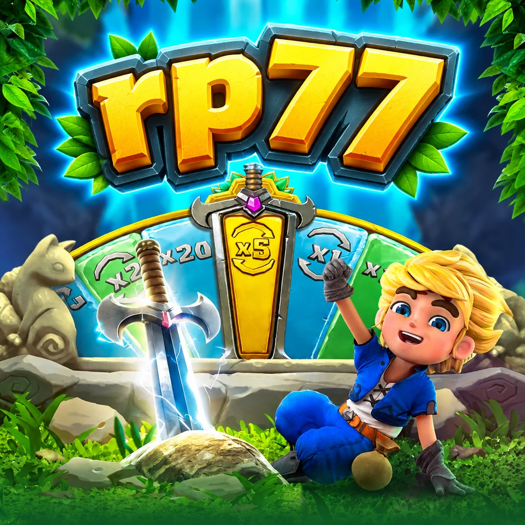 Karakter petualang dan pedang legendaris Gem Saviour Sword dengan logo rp77